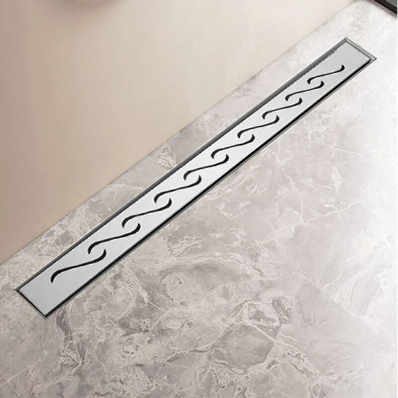 Caniveau de douche en acier inoxydable -60 cm Courbe sortie d'eau flexible- kit complet Écoulement de douche extra plat Siphon amovible avec grille