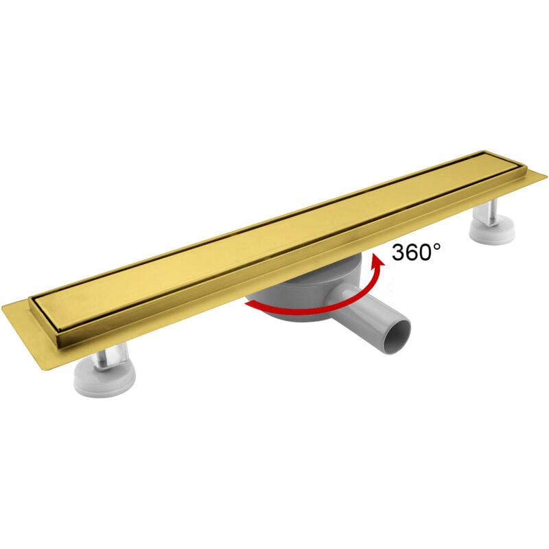Sanitemodar - Caniveau de douche doré 90cm, Panneau 2 en 1, Caniveau de douche 360°siphonné avec appareil désodorisant et filtre à cheveux