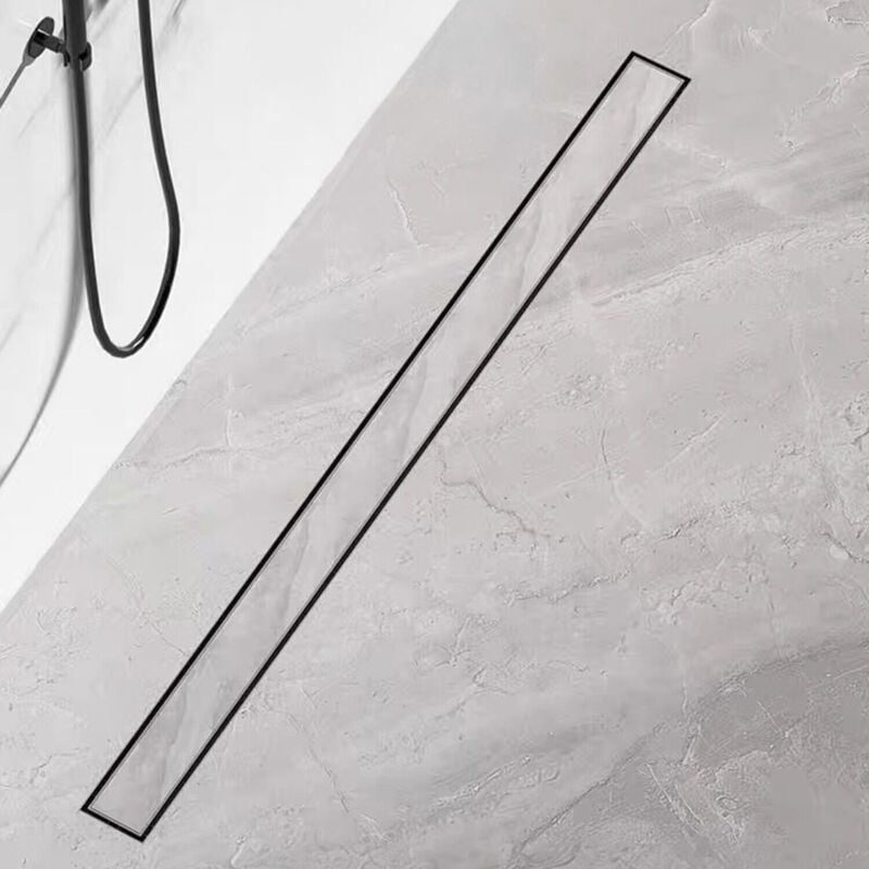 Caniveau de douche -60cm à Carreler- extra plat en acier inoxydable siphon de douche avec arrêt des odeurs et bonde de bord de crépine, caniveau de