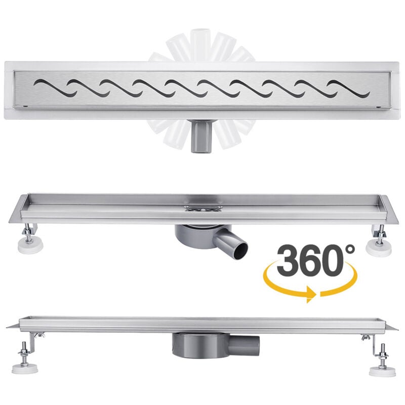 Finmrys - Caniveau de Douche 60 cm modèle de courbe Inox sortie d'eau flexible Siphon Sol d'évacuation pour Douche au Sol