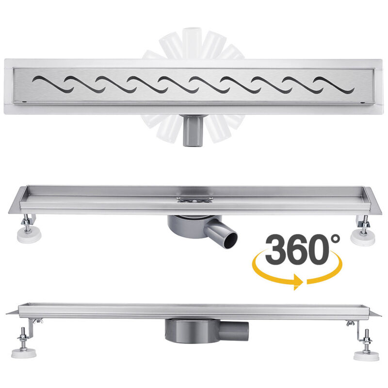 Finmrys - Caniveau de Douche 80 cm modèle de courbe Inox sortie d'eau flexible Siphon Sol d'évacuation pour Douche au Sol