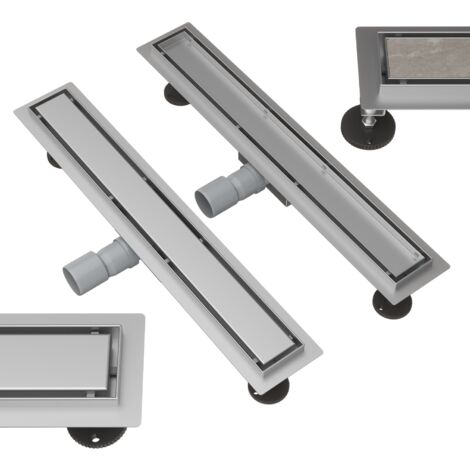 Caniveau de Douche Linéaire 60cm Acier Inox 2en1 avec Grille pour Carrelage et Siphon Inclus