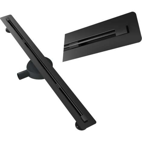 Caniveau de douche linéaire sous carrelage 90 cm Granitan Luno noir acier inoxydable avec siphon ABS