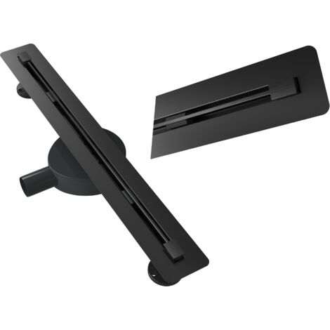 Caniveau de douche linéaire sous carrelage LUNO 60 cm noir en acier inoxydable avec siphon ABS - Granitan