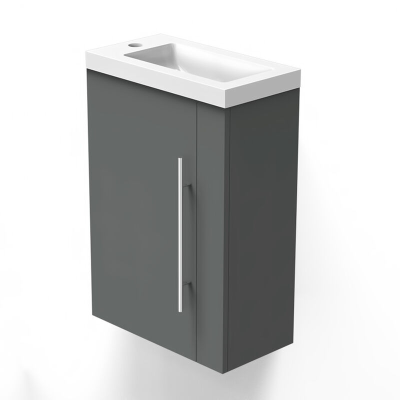 Meuble Lave-Mains Moderne à Suspendre avec lavabo, Meuble de Rangement avec Une Porte et 2 étagères 45cm / anthracite