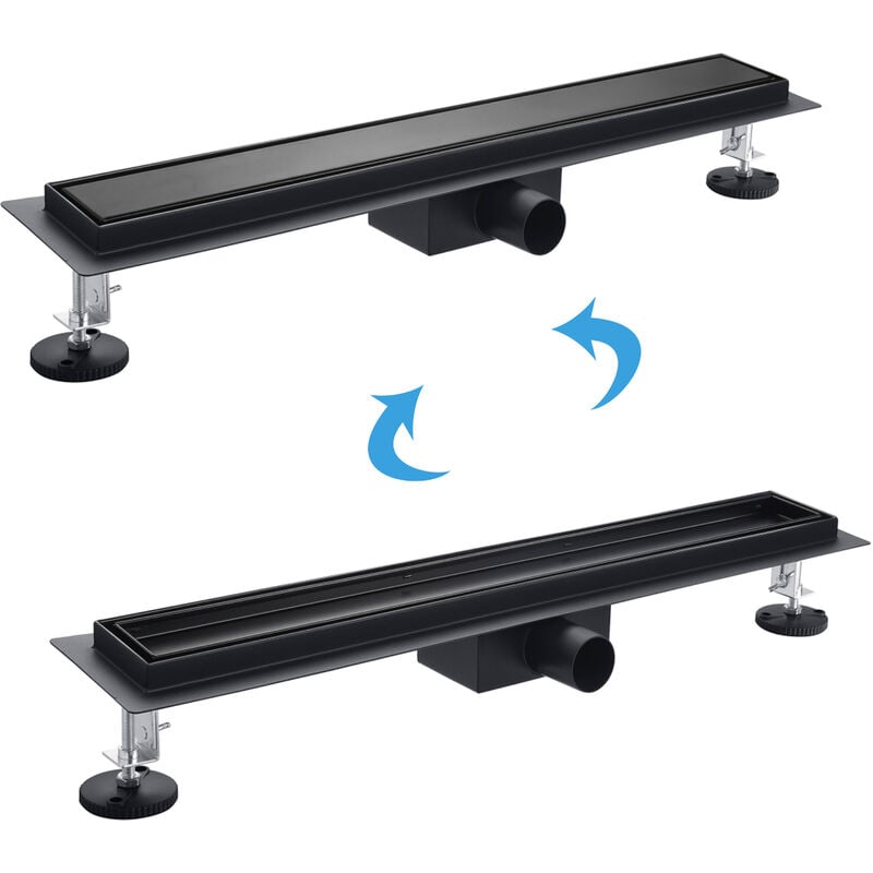 Aica Sanitaire - aica caniveau de douche noir en acier inoxydable italien 2 en 1, siphon de drainage au sol en carrelage, réglable en hauteur avec