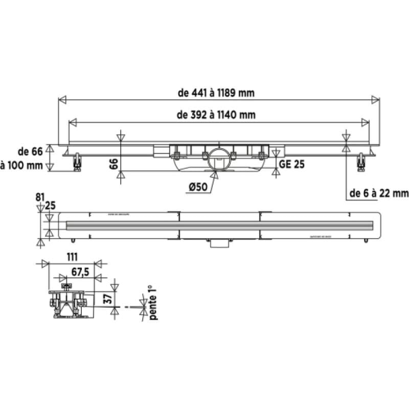 Valentin - Caniveau de douche recoupable Panama 90 mm s.a