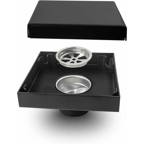 Caniveau de Douche, Siphon Sol Carré Noir en Acier Inoxydable, Design Invisible, Orifice D'évacuation de 40 mm de Diamètre, Anti Insectes et Odeurs