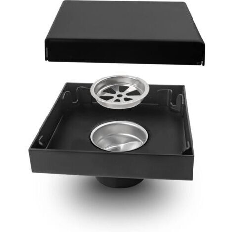 Caniveau de Douche, Siphon Sol Carré Noir en Acier Inoxydable, Design Invisible, Orifice D'évacuation de 40 mm de Diamètre, Anti Insectes et Odeurs, Très utilisé en évacuation intérieure