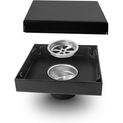 Caniveau de Douche, Siphon Sol Carré Noir en Acier Inoxydable, Design Invisible, Orifice D'évacuation de 40 mm de Diamètre, Anti Insectes et Odeurs, Très utilisé en évacuation intérieure