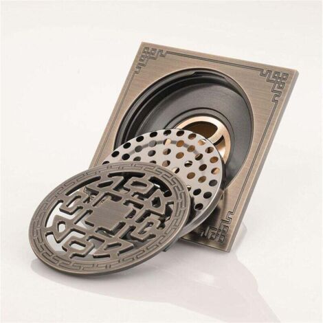 Caniveau de douche Ulisem, carré, en laiton, 10 x 10, salle de bain, anti-odeurs, style antique
