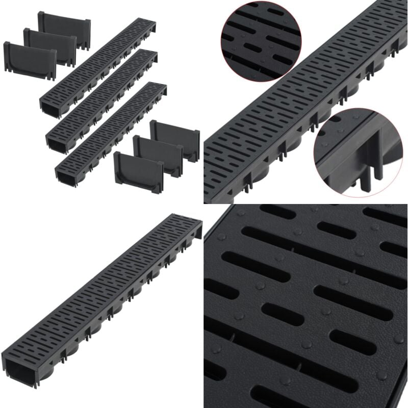 Vidaxl - Caniveau de drainage 3 pcs Plastique 3 m - caniveau de drainage - caniveaux de drainage - Home & Living