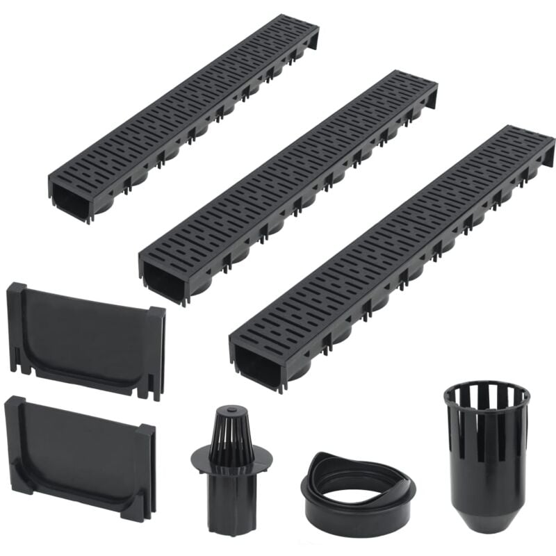 Jn.songs - Lot de trois caniveaux de drainage plastique 3 m noir