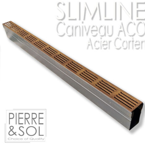 Caniveau étroit 6 cm Grille acier corten - SLIMLINE - ACO -       Caniveau de 100 cm