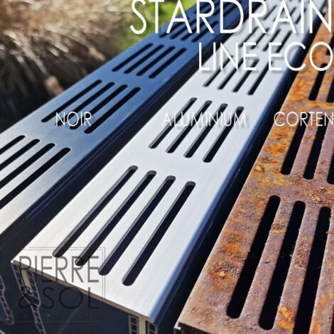 Caniveau étroit 6,5 cm Grille aluminium NOIR - StarDrain - LINE ECO -       Élément d'angle