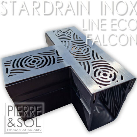 Caniveau étroit 6,5 cm Grille INOX Style - StarDrain - LINE ECO -       Inox Falcon élément en T