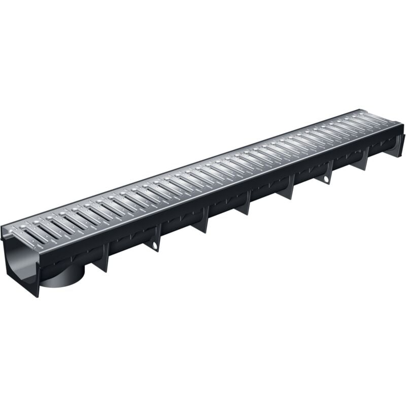 MEA - Caniveau Extérieur 1m avec Grille en Acier galva Classe A15 park - Caniveaux pour Terrasse, Piscine, Jardin - Largeur utile 10cm - Passage