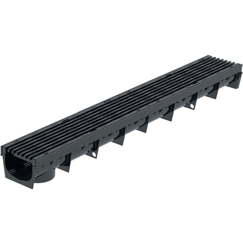 MEA - Caniveau extérieur 1m avec Grille en Plastique recyclé Noir park - Caniveaux pour terrasse, Piscine, Jardin - Largeur utile 10cm – Passage