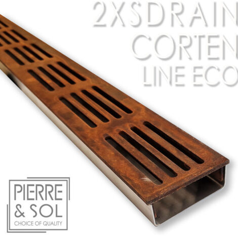 Caniveau Inox Hauteur 2,5 cm - 2XSDRAIN EASY Grille Acier Corten - LINE ECO -       Élément d'angle