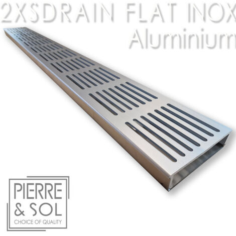 Caniveau Inox Large Hauteur 2 cm - 2XSDRAINFLAT EASY Grille aluminium - LINE ECO -       Caniveau de 100 cm