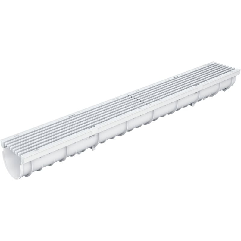 MEA Caniveau extérieur 1m avec Grille en Plastique recyclé Gris DECOLINE - Caniveaux pour terrasse, Piscine, Jardin - Largeur utile 10cm – Passage