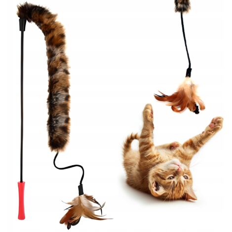 Canna da pesca per gatti con pelliccia e piume Giocattolo resistente e solido 62 cm