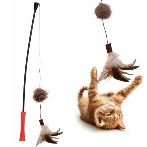 Canna da pesca per gatti con pelo e piume, giocattolo solido e resistente, 62 cm