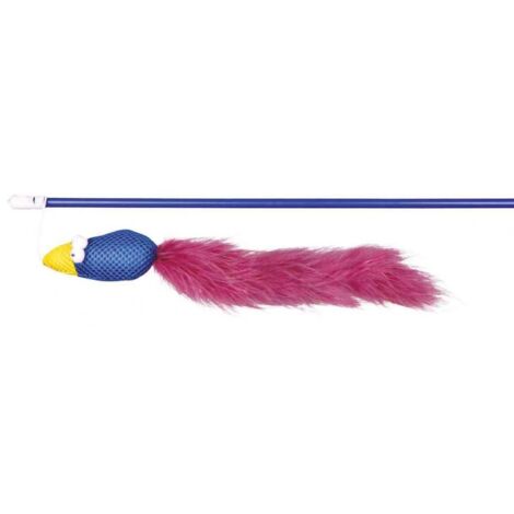 Canne à pêche oiseau, en plast/tissu/pel., catnip - 50 cm