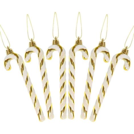 Canne à Sucre Plastique Noël Dorée et Blanche, Décoration Festive pour Arbres de Noël,6 pièces Candy Cane Déco pour Sapin et Maison,Canne à Sucre Déco de Noel（Or）