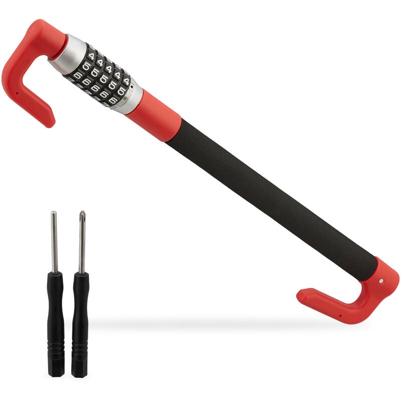 Relaxdays - Canne antivol voiture, code à 5 chiffres, bloque-volant, acier, réglable, serrure camping-car, noir/rouge