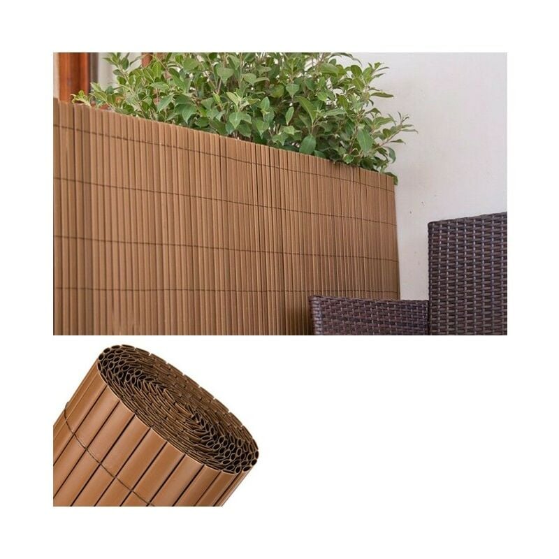 Canisse en pvc double face (1.5 x 3 m, Chocolat). Tapis de protection visuelle pour jardin, balcon ou terrasse.