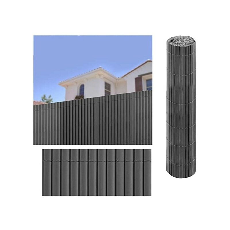 Canisse Synthétique pvc double 1,5 x 3 m avec Cannes Entières anthracite, Brise-Vue pour Jardins, Balcons et Clôtures