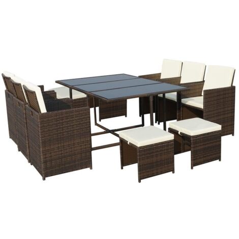 Cannes 10 Seater Cube Set - Steel/Synthetic Rattan - H72 x W166.5 x L110 cm - Brown