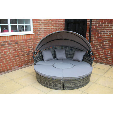 main image of "Cannes Garden Outdoor Furniture Rattan Sun Lounger Island in Grey"