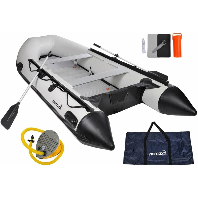 

Canoa hinchable profesional 330 cm para 5 personas. Bote hinchable, bote de pesca con fondo de aluminio y 2 bancos, en color gris. Incl. 2 remos y