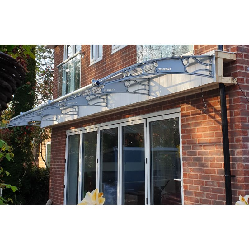 CANOFIX Door Canopy PC 6500 Width x 1500 Projection / DIY Polycarbonate Cantilever Awning/Window Door Pathway Walkway Garden Shed Porch Patio (Grey