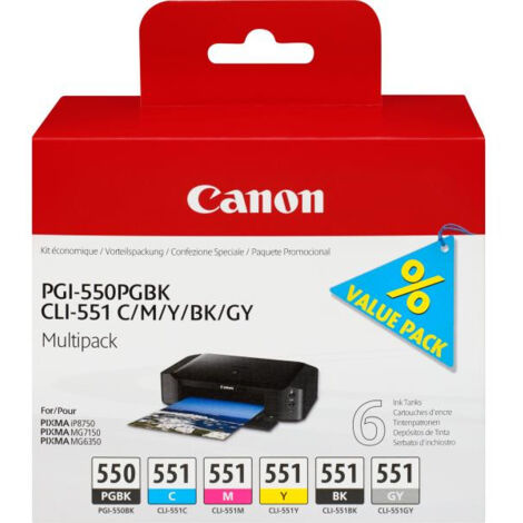 CANON Pack de 5 cartouches d'encre PGI-550 / CLI-551 Noir/Cyan/Magenta/Jaune/Gris