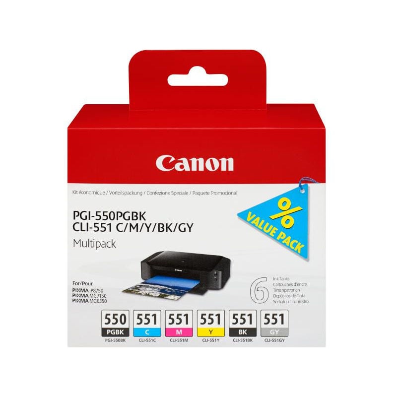 CANON Pack de 5 cartouches d'encre PGI-550 / CLI-551 Noir/Cyan/Magenta/Jaune/Gris