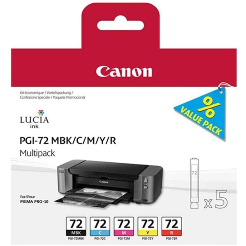 Canon Canon PGI72 Matte Black Cyan Magenta Yellow Red Standard Capacity Ink Cart