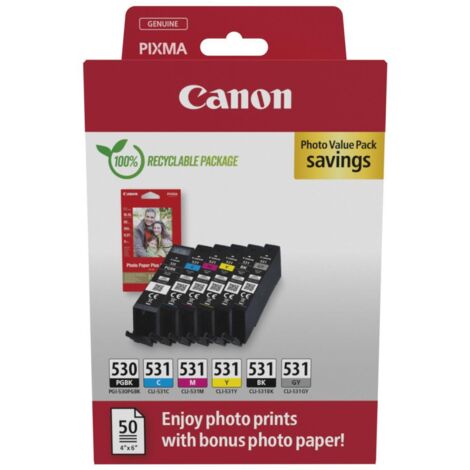 Canon PGI 530 CLI 531 PVP cartuccia d'inchiostro 6 pz Originale Nero. Ciano. Grigio. Magenta. Nero per foto. Giallo