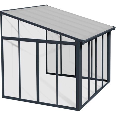 Canopia By Palram – Véranda SanRemo gris 314x300 cm – Cadre aluminium laqué blanc – Panneaux polycarbonate 8 mm – Hauteur ajustable 2,85 à 3,1 m