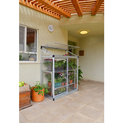 Canopia Lean To Alu Gewächshaus Polycarbonat 125X63X160 cm Silber