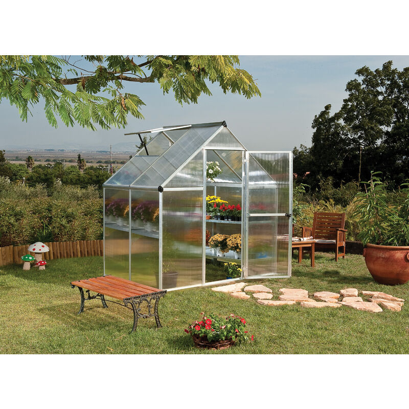 Palram-Canopia - Canopia Mythos 6X4 Polycarbonate Greenhouse - Silver Structure & Twinwall Panels