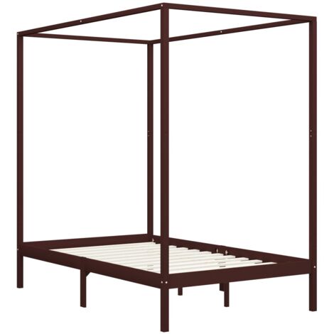 Canopy Bed Frame without Mattress Dark Brown Solid Wood 120x200cm vidaXL