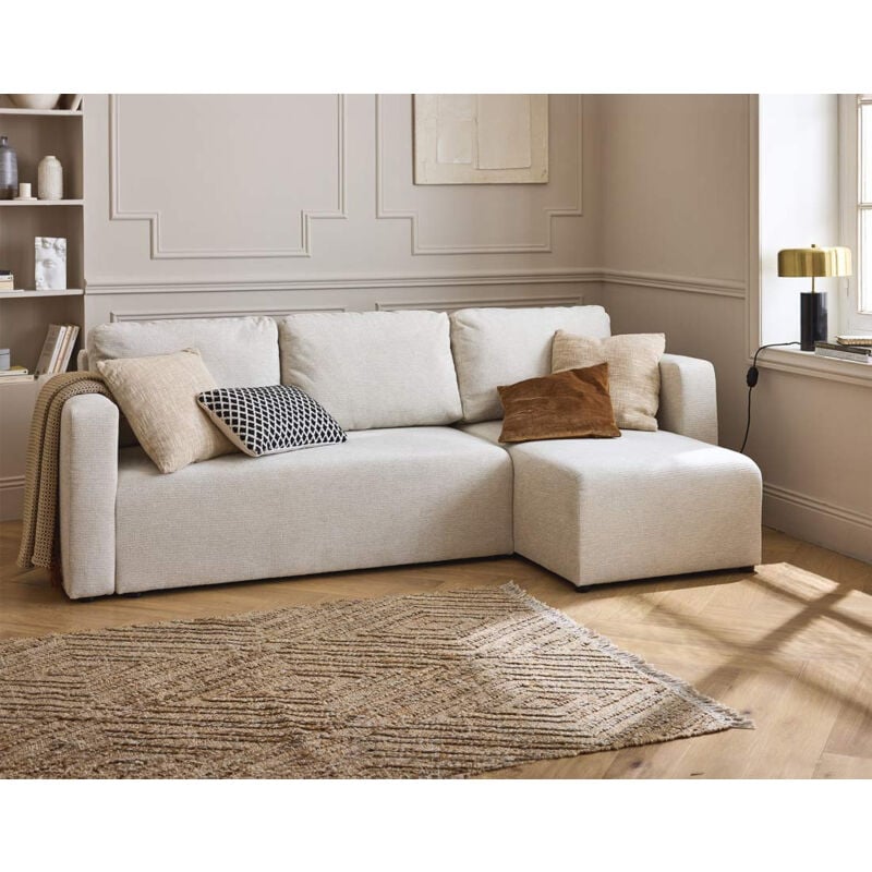 Bestmobilier - Canopy - canapé d'angle réversible - 4 places - convertible avec coffre - en tissu texturé - beige