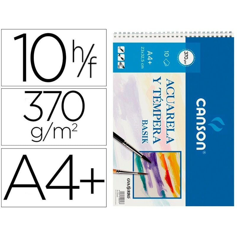 

Canson bloc acuarela y tempera basik espiral 10 hojas 370gr 23x325cm suelto