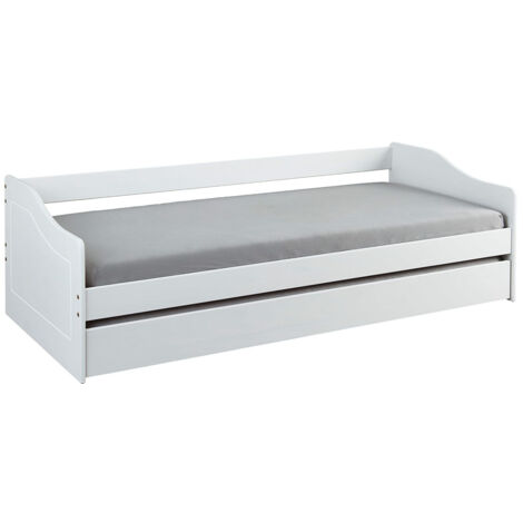 CANTARI - Lit Gigogne 90x200cm en Pin Massif Coloris Blanc