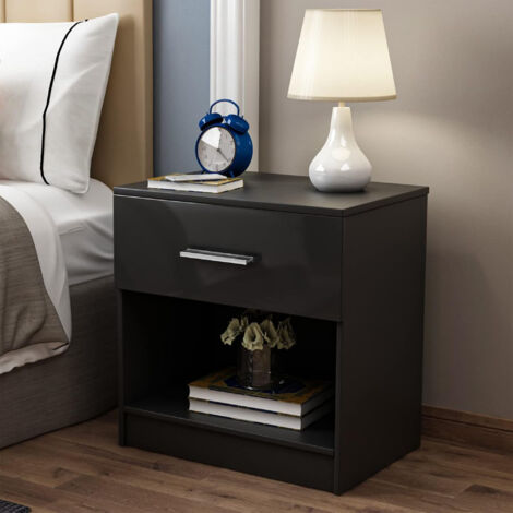Canterbury Black/Black High Gloss 1 drawer bedside