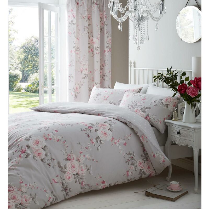Canterbury Duvet Cover Set Floral Grey - Double - Catherine Lansfield