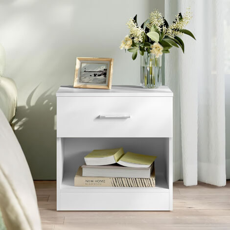 Canterbury White/White High Gloss 1 drawer bedside